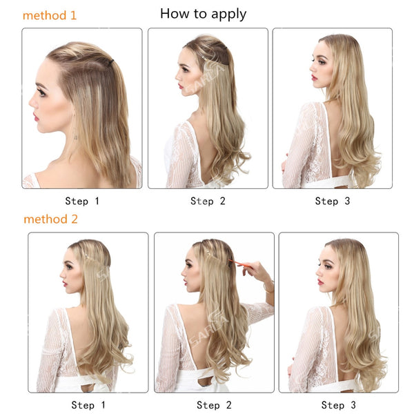 No Clip Wave Halo Hair Extensions Ombre Synthetic Natural Black, Blonde, Pink One Piece - tuttostyle4u