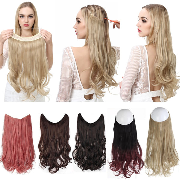 No Clip Wave Halo Hair Extensions Ombre Synthetic Natural Black, Blonde, Pink One Piece - tuttostyle4u