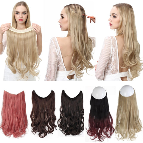 No Clip Wave Halo Hair Extensions Ombre Synthetic Natural Black, Blonde, Pink One Piece - tuttostyle4u