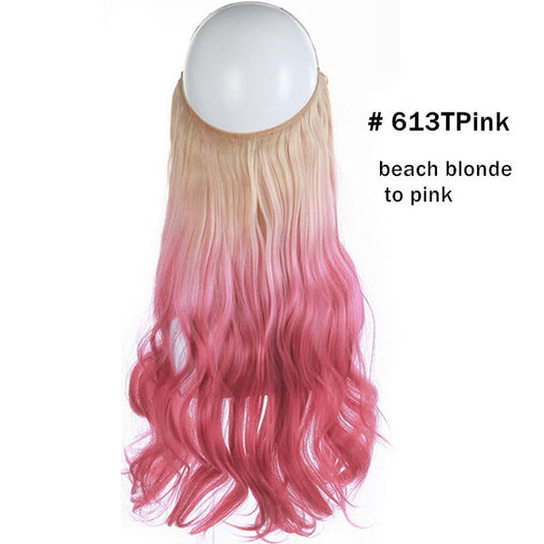 No Clip Wave Halo Hair Extensions Ombre Synthetic Natural Black, Blonde, Pink One Piece - tuttostyle4u