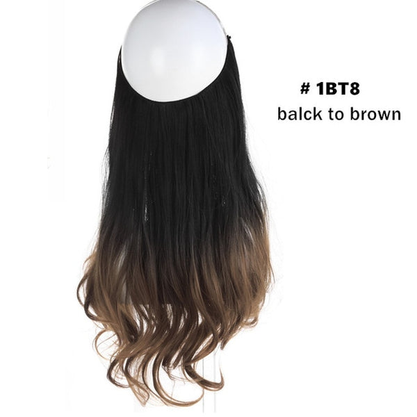 No Clip Wave Halo Hair Extensions Ombre Synthetic Natural Black, Blonde, Pink One Piece - tuttostyle4u