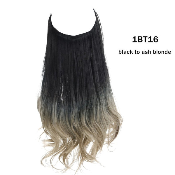 No Clip Wave Halo Hair Extensions Ombre Synthetic Natural Black, Blonde, Pink One Piece - tuttostyle4u