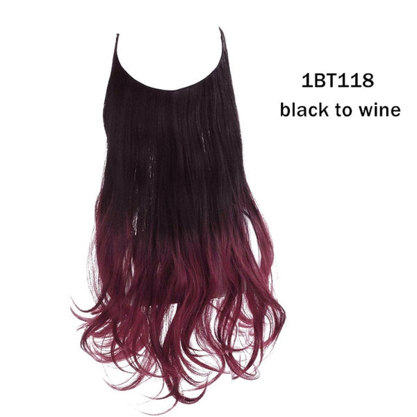 No Clip Wave Halo Hair Extensions Ombre Synthetic Natural Black, Blonde, Pink One Piece - tuttostyle4u