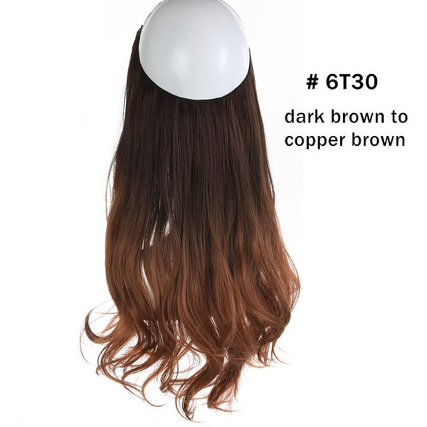 No Clip Wave Halo Hair Extensions Ombre Synthetic Natural Black, Blonde, Pink One Piece - tuttostyle4u