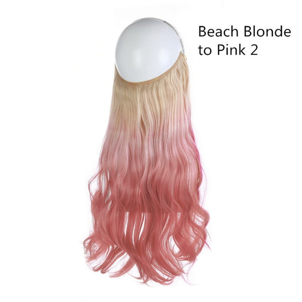 No Clip Wave Halo Hair Extensions Ombre Synthetic Natural Black, Blonde, Pink One Piece - tuttostyle4u