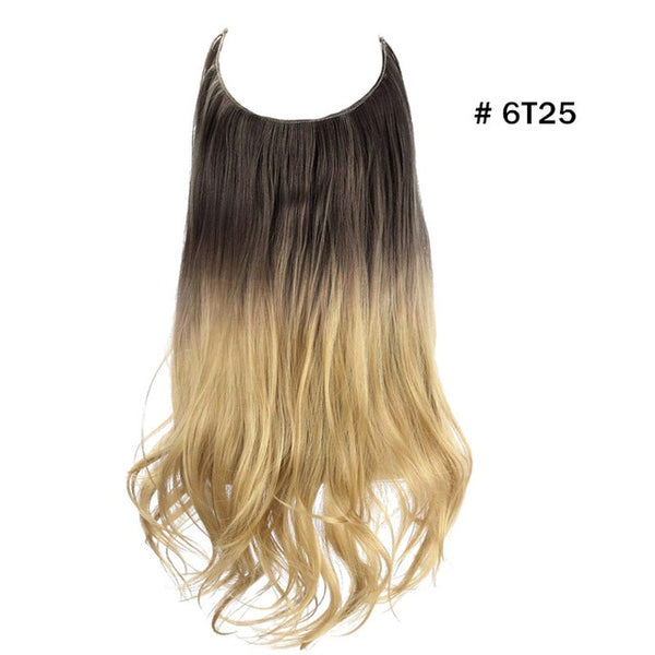 No Clip Wave Halo Hair Extensions Ombre Synthetic Natural Black, Blonde, Pink One Piece - tuttostyle4u