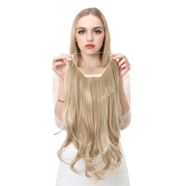 No Clip Wave Halo Hair Extensions Ombre Synthetic Natural Black, Blonde, Pink One Piece - tuttostyle4u