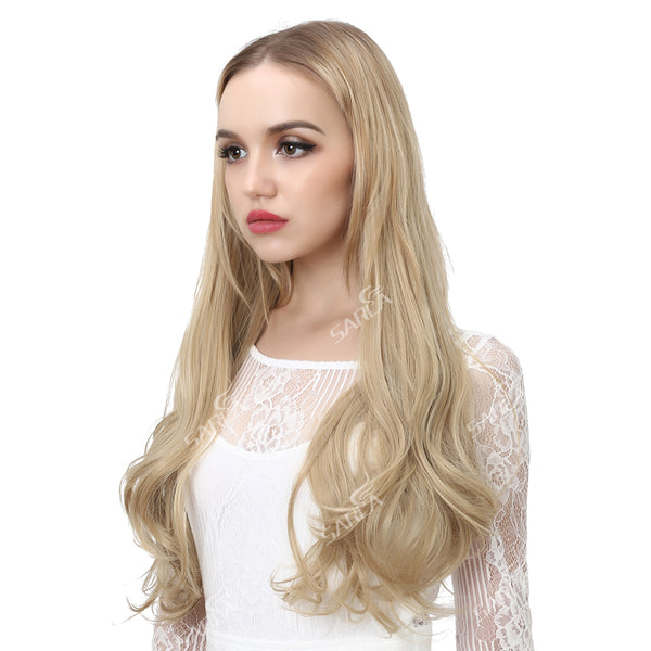 No Clip Wave Halo Hair Extensions Ombre Synthetic Natural Black, Blonde, Pink One Piece - tuttostyle4u
