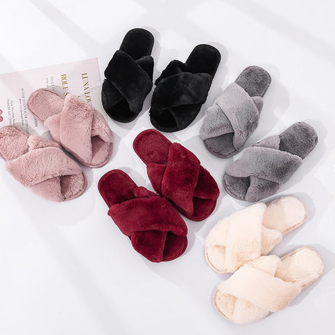 Winter  Slippers Faux Fur Fashion Warm Shoes Woman - tuttostyle4u