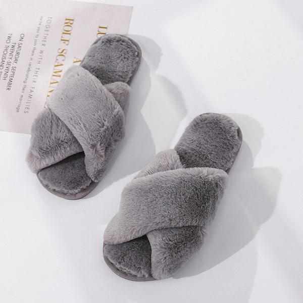 Winter  Slippers Faux Fur Fashion Warm Shoes Woman - tuttostyle4u