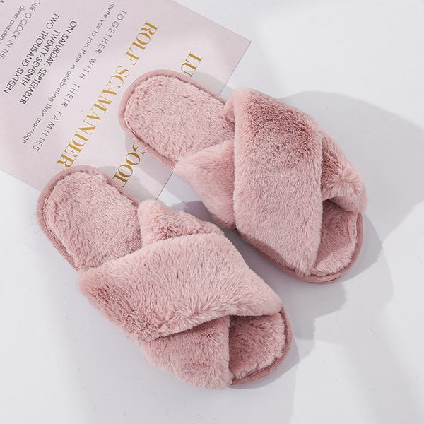 Winter  Slippers Faux Fur Fashion Warm Shoes Woman - tuttostyle4u