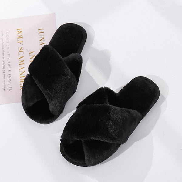 Winter  Slippers Faux Fur Fashion Warm Shoes Woman - tuttostyle4u