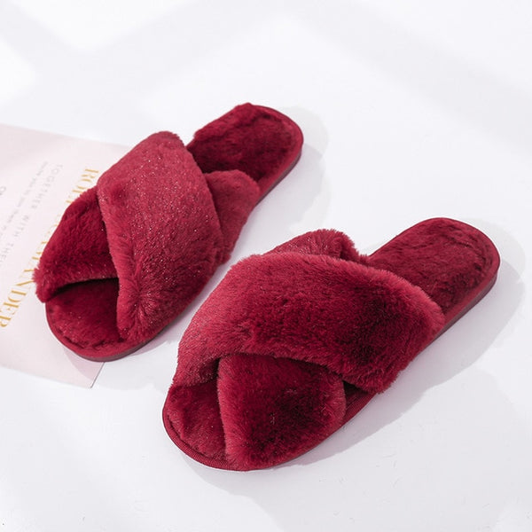 Winter  Slippers Faux Fur Fashion Warm Shoes Woman - tuttostyle4u