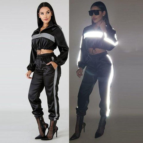 Reflective Set Turn-down Collar Buckle Drawstring - tuttostyle4u