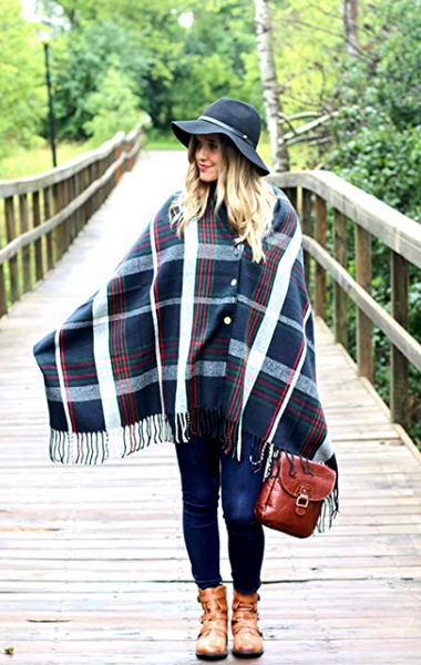 Ruana Blanket Scarf w/Buttons Women’s Large Shawl or Wrap - tuttostyle4u