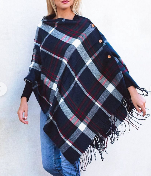 Ruana Blanket Scarf w/Buttons Women’s Large Shawl or Wrap - tuttostyle4u