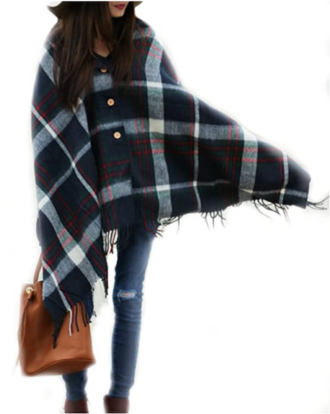 Ruana Blanket Scarf w/Buttons Women’s Large Shawl or Wrap - tuttostyle4u