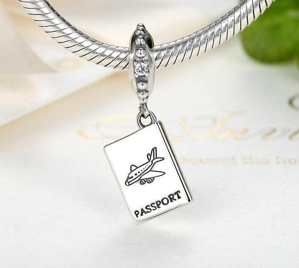 Silver Airplane Passport Dangle Bead Charm - tuttostyle4u