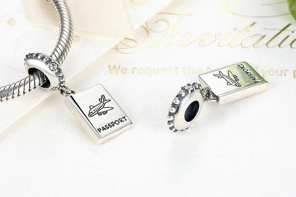 Silver Airplane Passport Dangle Bead Charm - tuttostyle4u