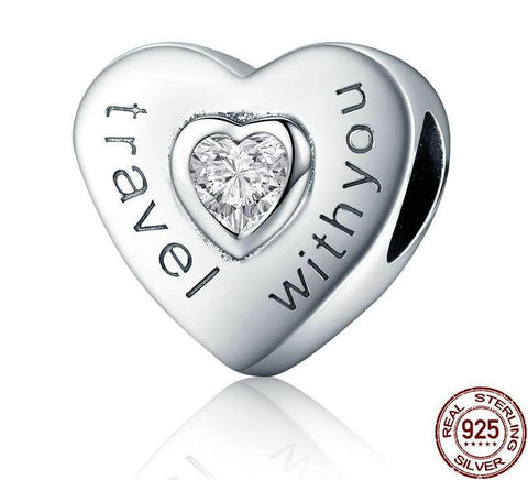 Silver Travel with You Heart Beads fit original Charm - tuttostyle4u