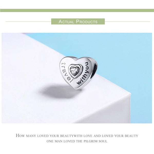 Silver Travel with You Heart Beads fit original Charm - tuttostyle4u