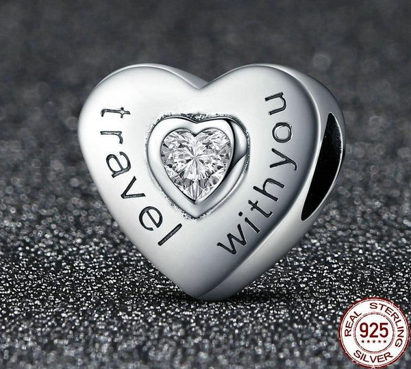 Silver Travel with You Heart Beads fit original Charm - tuttostyle4u