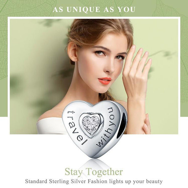 Silver Travel with You Heart Beads fit original Charm - tuttostyle4u