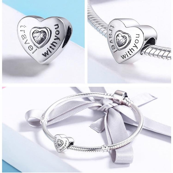 Silver Travel with You Heart Beads fit original Charm - tuttostyle4u