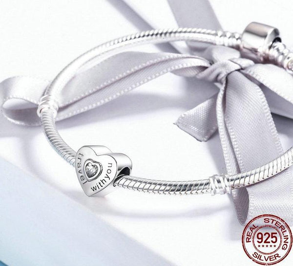 Silver Travel with You Heart Beads fit original Charm - tuttostyle4u