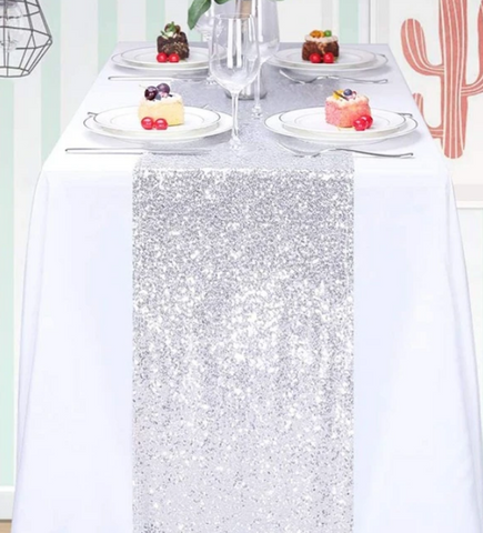 Party Glitter Table Runner Silver - tuttostyle4u