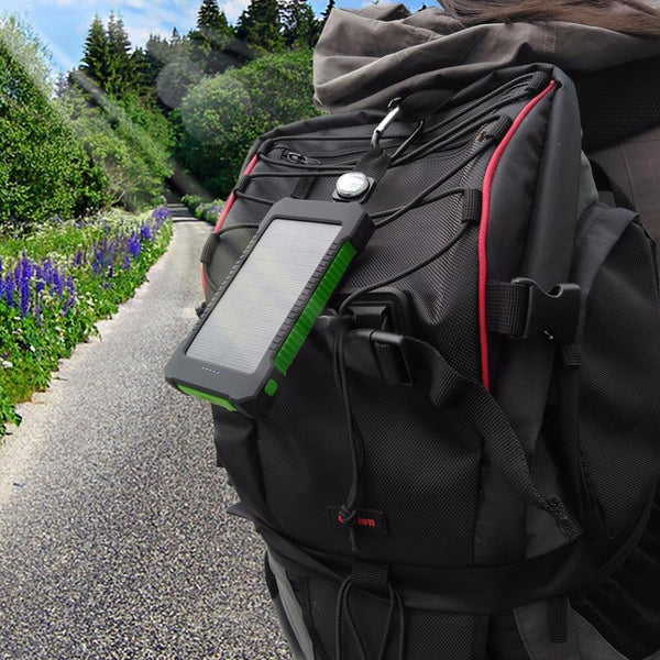 Solar Power Bank 10000mah Dual USB Li-Polymer Solar Battery Charger Waterproof - Travel With a compass LED light - tuttostyle4u