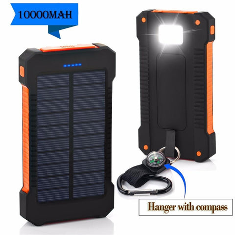 Solar Power Bank 10000mah Dual USB Li-Polymer Solar Battery Charger Waterproof - Travel With a compass LED light - tuttostyle4u