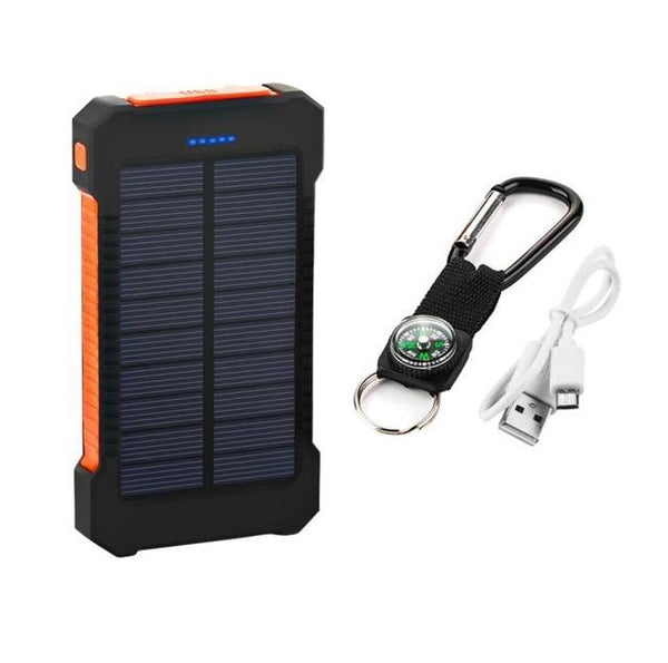 Solar Power Bank 10000mah Dual USB Li-Polymer Solar Battery Charger Waterproof - Travel With a compass LED light - tuttostyle4u