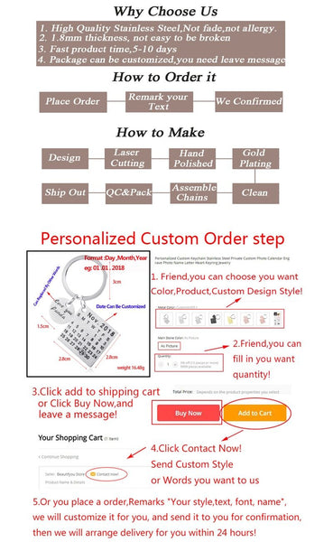 Stainless Steel Custom Calendar Keychain Personalized - tuttostyle4u