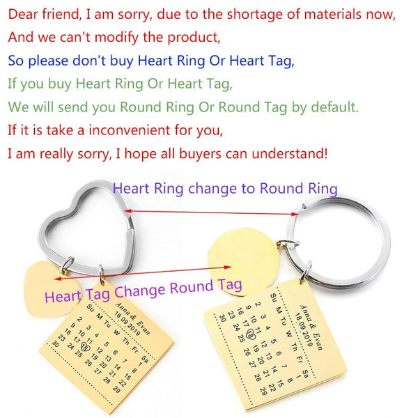 Stainless Steel Custom Calendar Keychain Personalized - tuttostyle4u