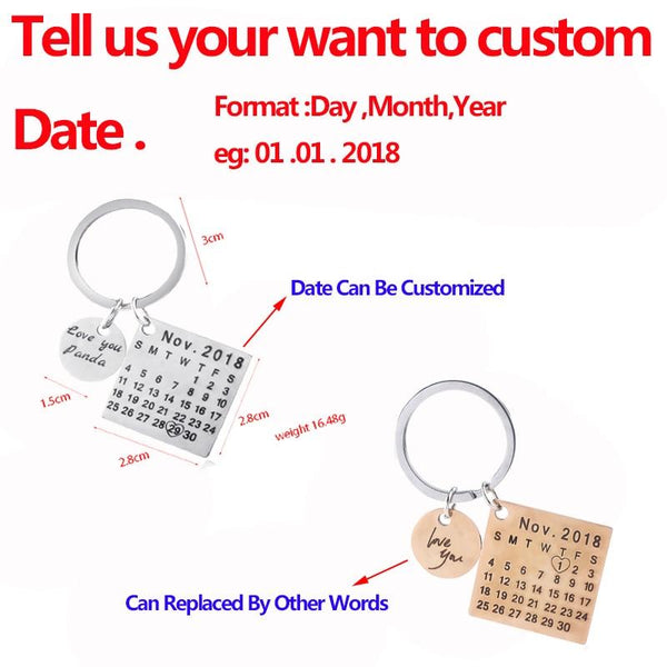 Stainless Steel Custom Calendar Keychain Personalized - tuttostyle4u
