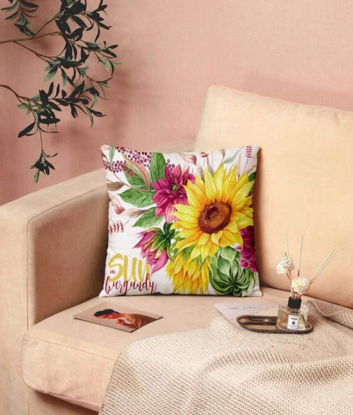 Sunflower Print Cushion Cover Without Filler - tuttostyle4u