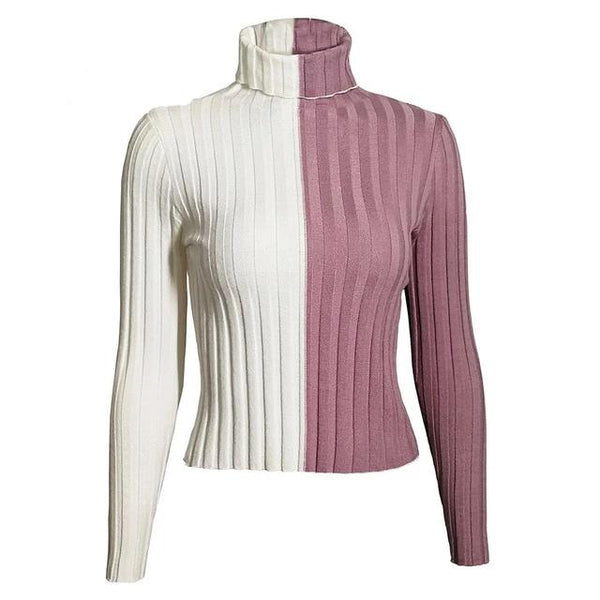 Turtleneck Sweater Patchwork knitting skinny - tuttostyle4u
