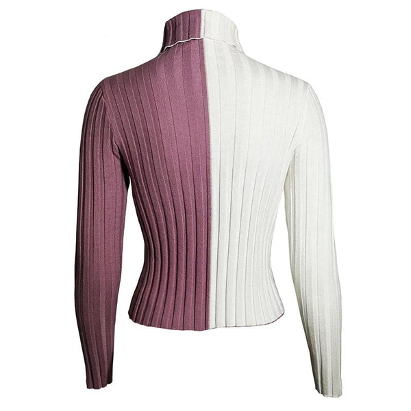 Turtleneck Sweater Patchwork knitting skinny - tuttostyle4u
