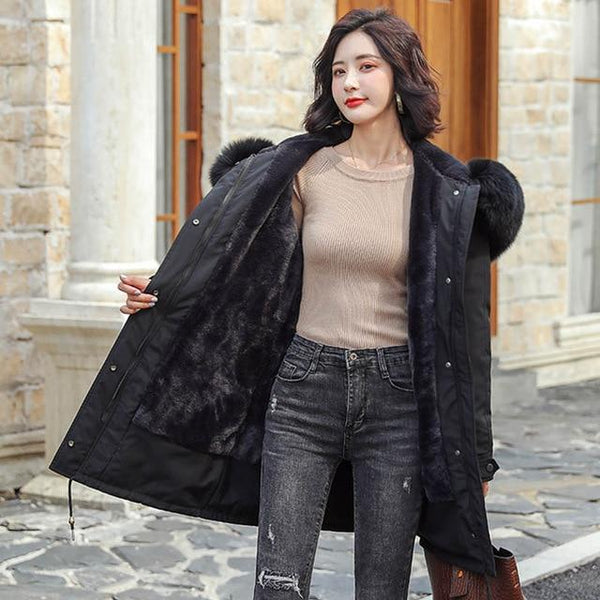 Winter Parkas coat hooded fur collar thick section warm - tuttostyle4u
