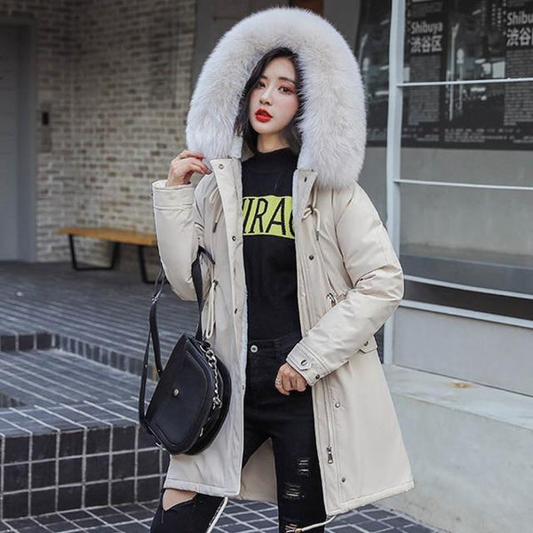 Winter Parkas coat hooded fur collar thick section warm - tuttostyle4u