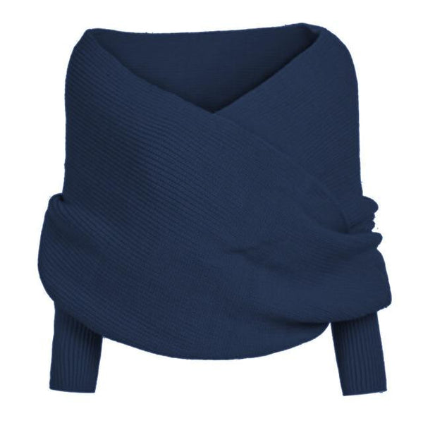 Women solid color Knitted Sweater Tops Scarf with Sleeve Wrap Winter Warm - tuttostyle4u