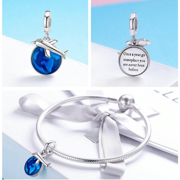 World Travel Planet & Earth Blue Dangle Charm - tuttostyle4u